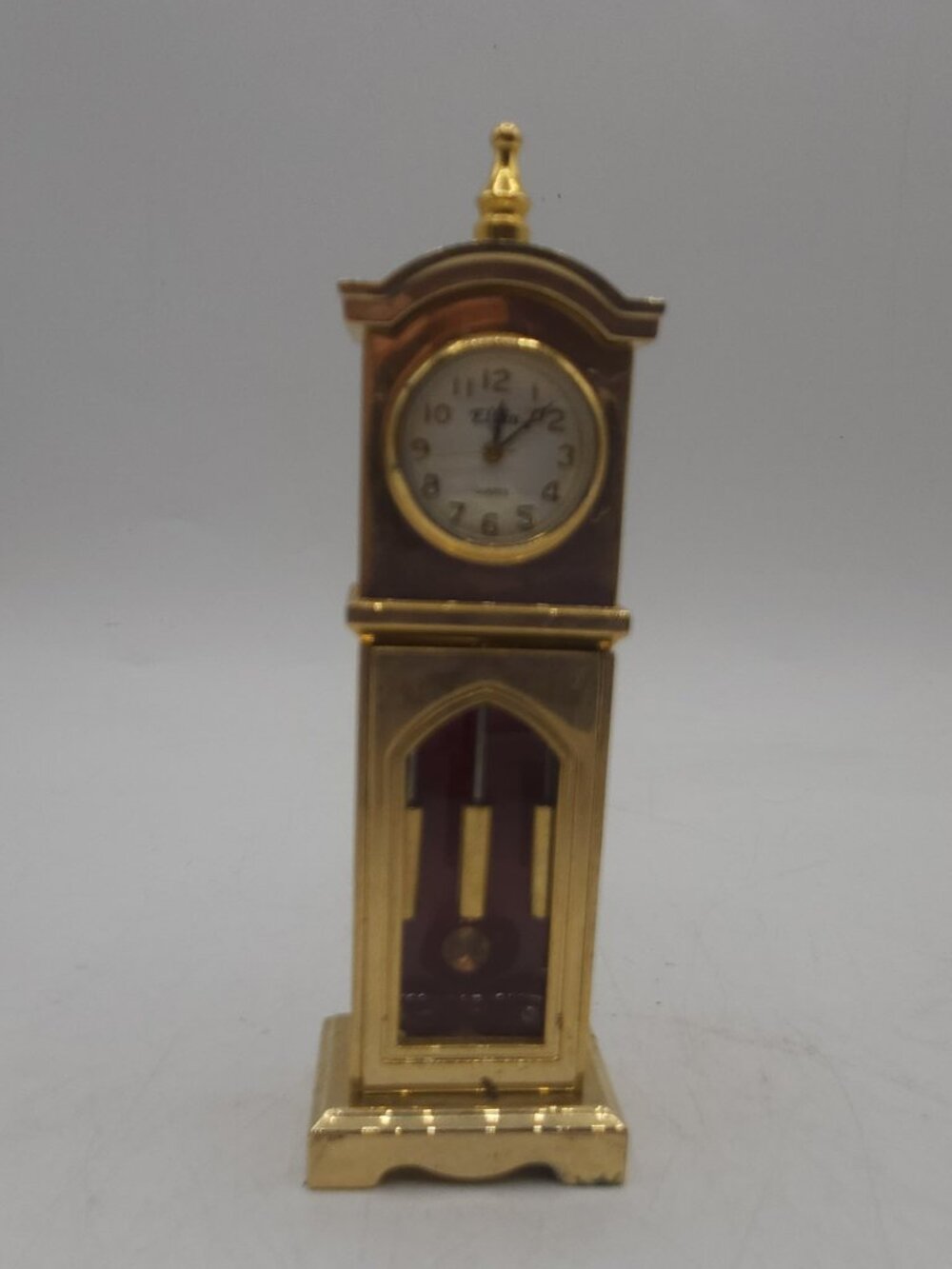 Vtg Elgin Miniature Grandfather Clock Gold Tone Quartz Movement Needs Battery